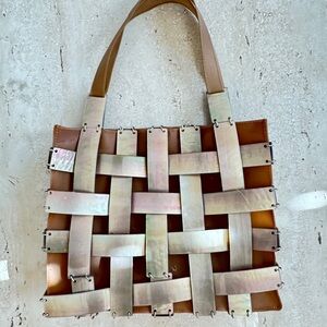 Bottega Veneta Brown and Silver Woven Tote